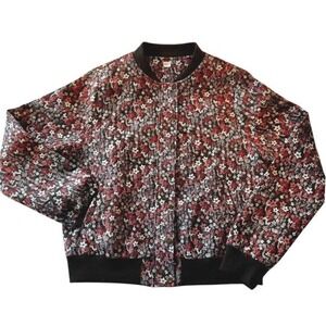 Andree by Unit Womens Floral‎ Bomber Jacket Black White Pockets Sz M New no tag